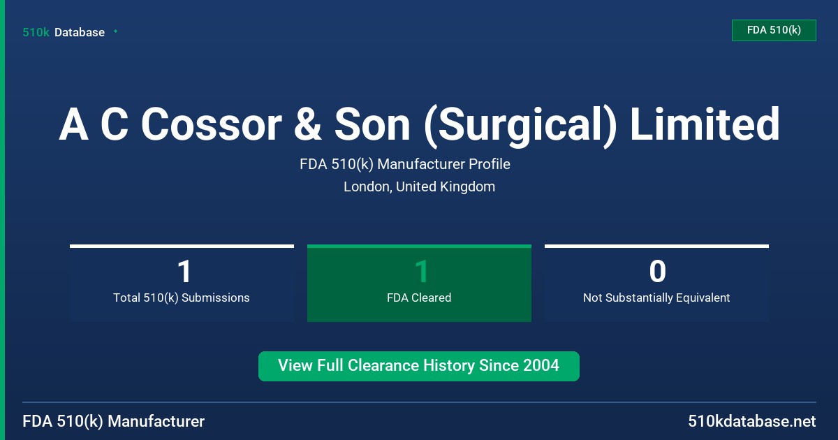 A C Cossor & Son (Surgical) Limited FDA 510(k) Manufacturer Profile