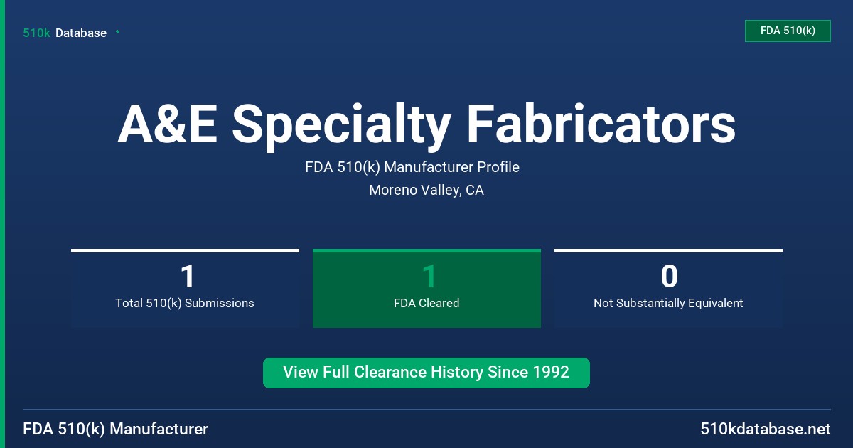 A&E Specialty Fabricators FDA 510(k) Manufacturer Profile