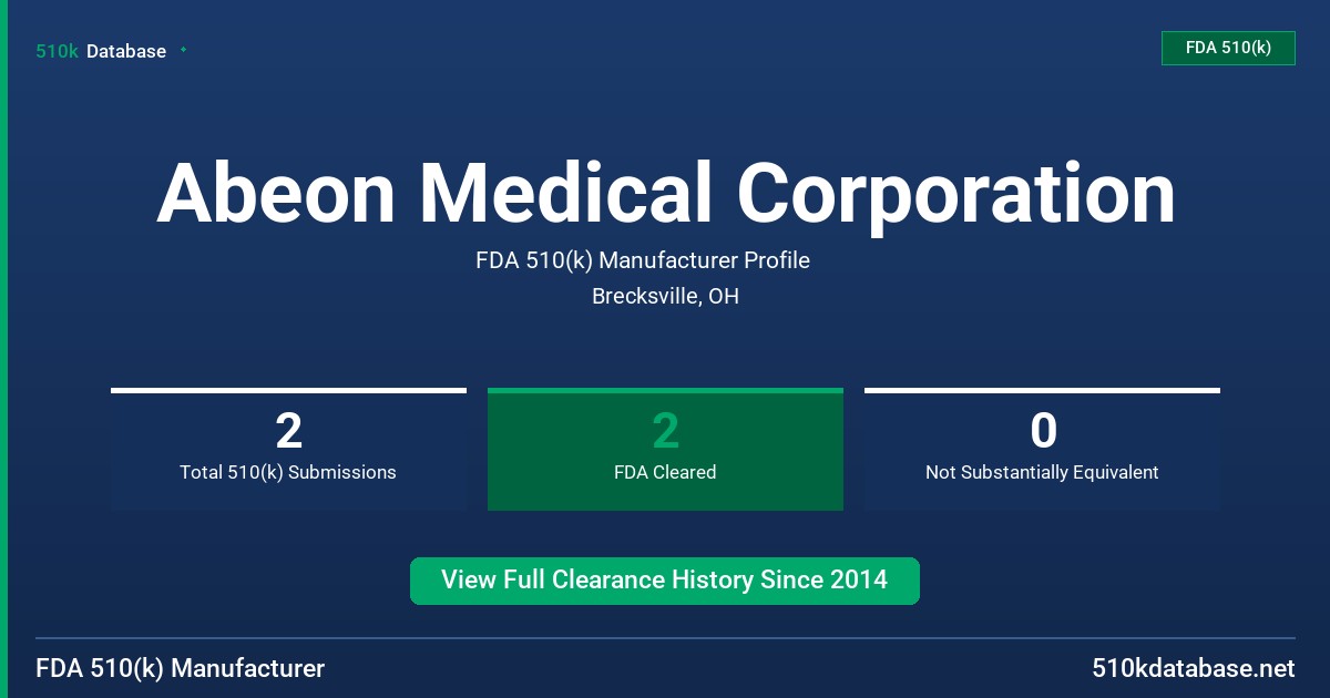 Abeon Medical Corporation FDA 510(k) Manufacturer Profile