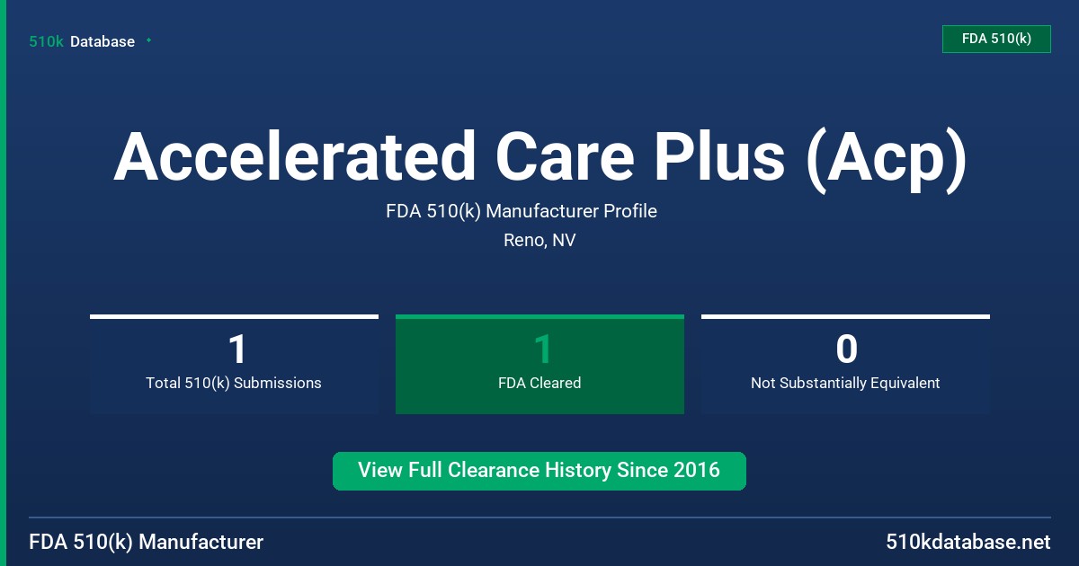 Accelerated Care Plus (Acp) FDA 510(k) Manufacturer Profile