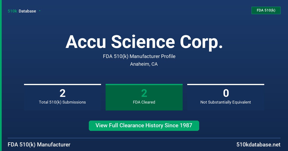 Accu Science Corp. FDA 510(k) Manufacturer Profile