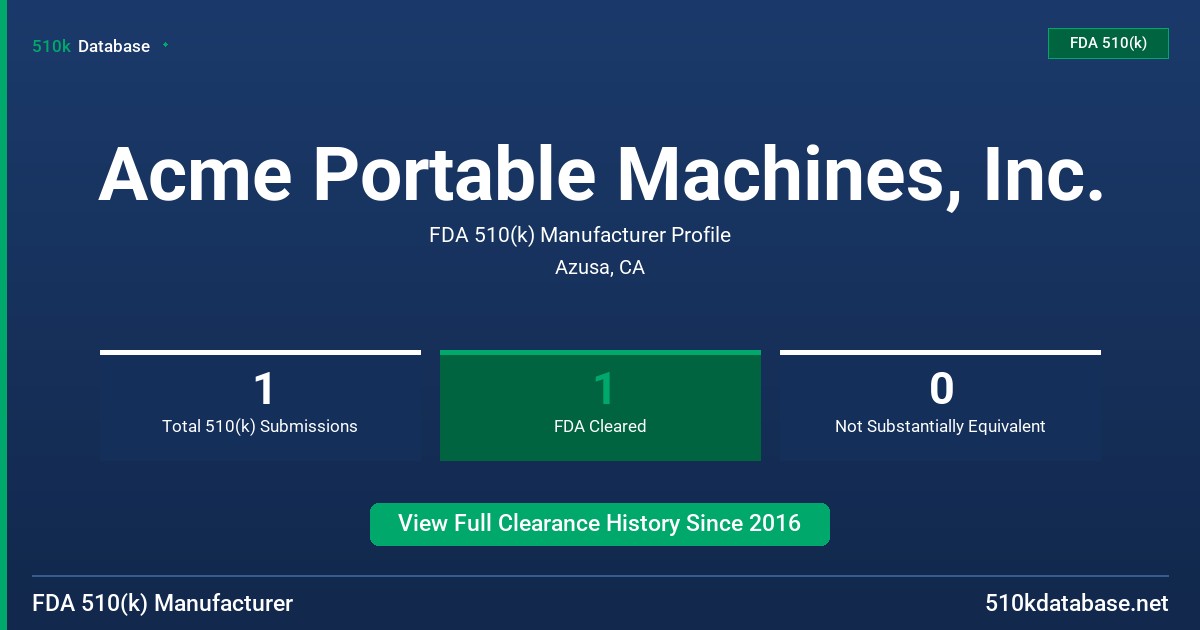 Acme Portable Machines, Inc. FDA 510(k) Manufacturer Profile