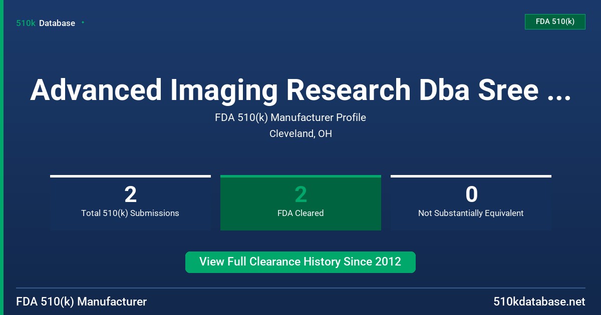 Advanced Imaging Research Dba Sree Medical Systems FDA 510(k) Manufacturer Profile