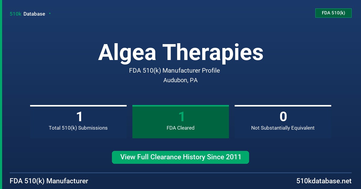 Algea Therapies FDA 510(k) Manufacturer Profile
