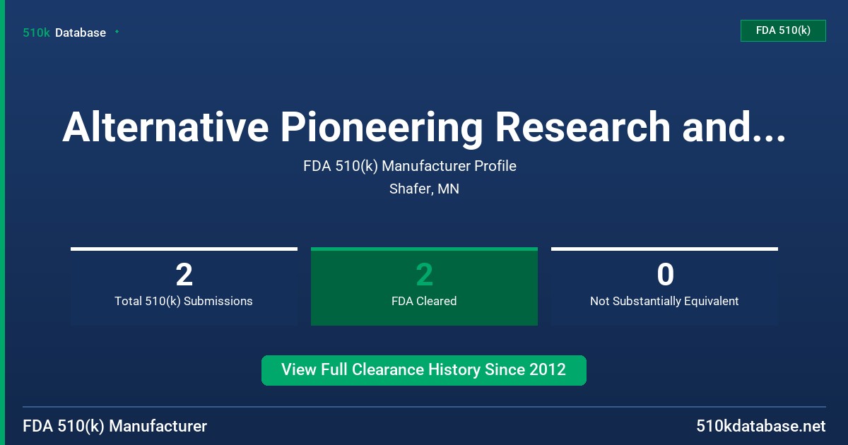 Alternative Pioneering Research and Development FDA 510(k) Manufacturer Profile