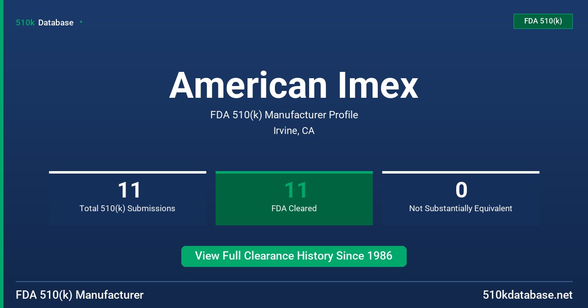 American Imex FDA 510(k) Manufacturer Profile