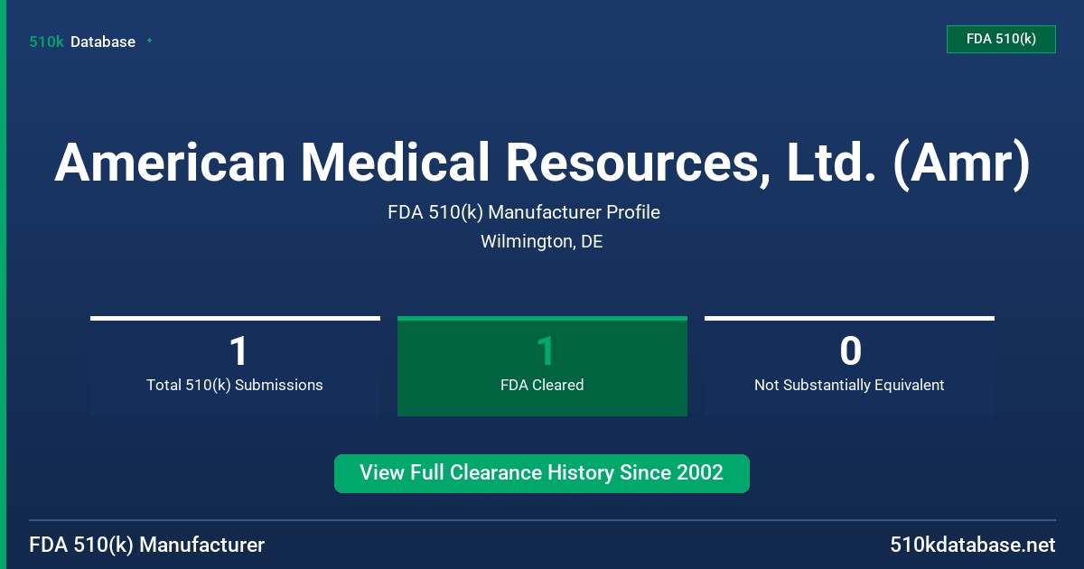 American Medical Resources, Ltd. (Amr) FDA 510(k) Manufacturer Profile