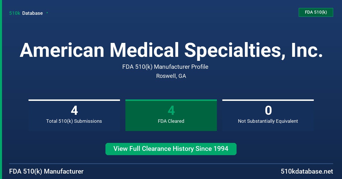 American Medical Specialties, Inc. FDA 510(k) Manufacturer Profile