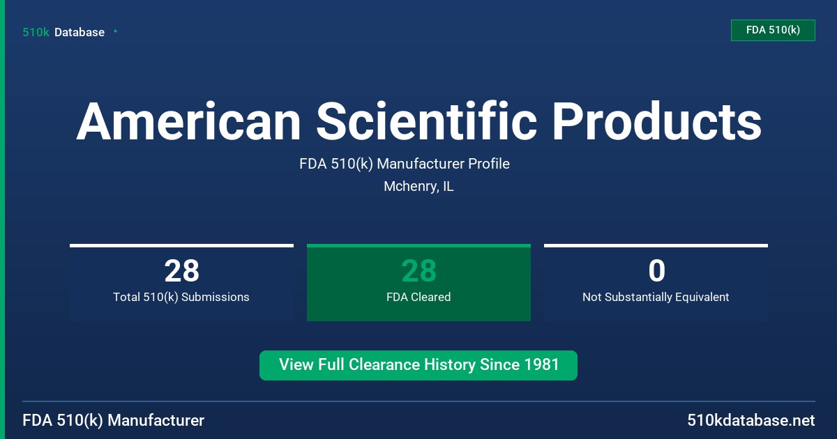 American Scientific Products FDA 510(k) Manufacturer Profile