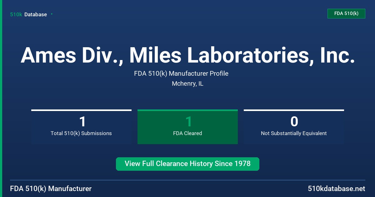 Ames Div., Miles Laboratories, Inc. FDA 510(k) Manufacturer Profile