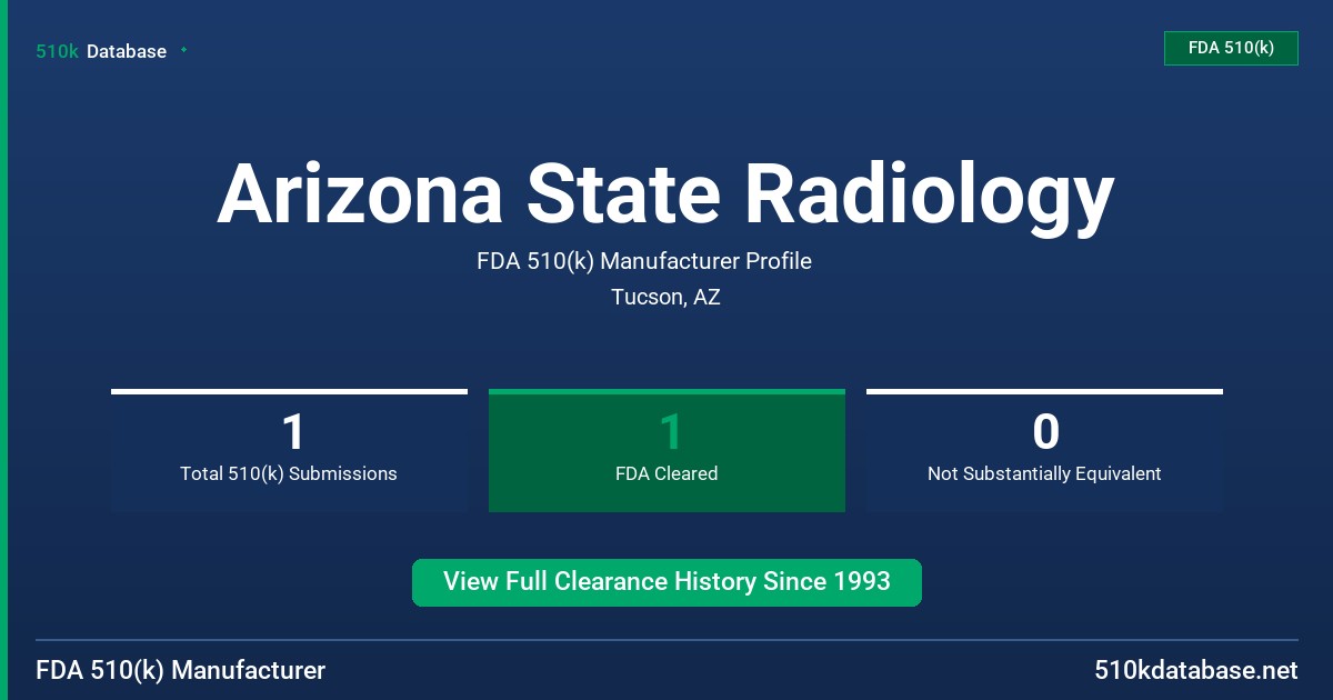 Arizona State Radiology FDA 510(k) Manufacturer Profile