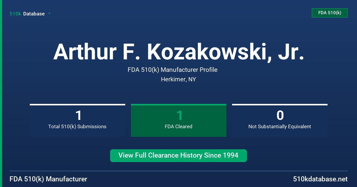 Arthur F. Kozakowski, Jr. FDA 510(k) Manufacturer Profile