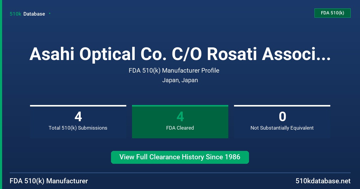 Asahi Optical Co. C/O Rosati Associates, P.C. FDA 510(k) Manufacturer Profile