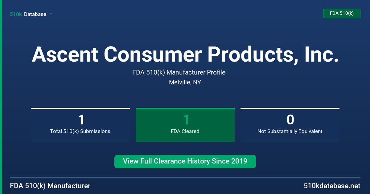 Ascent Consumer Products, Inc. FDA 510(k) Manufacturer Profile