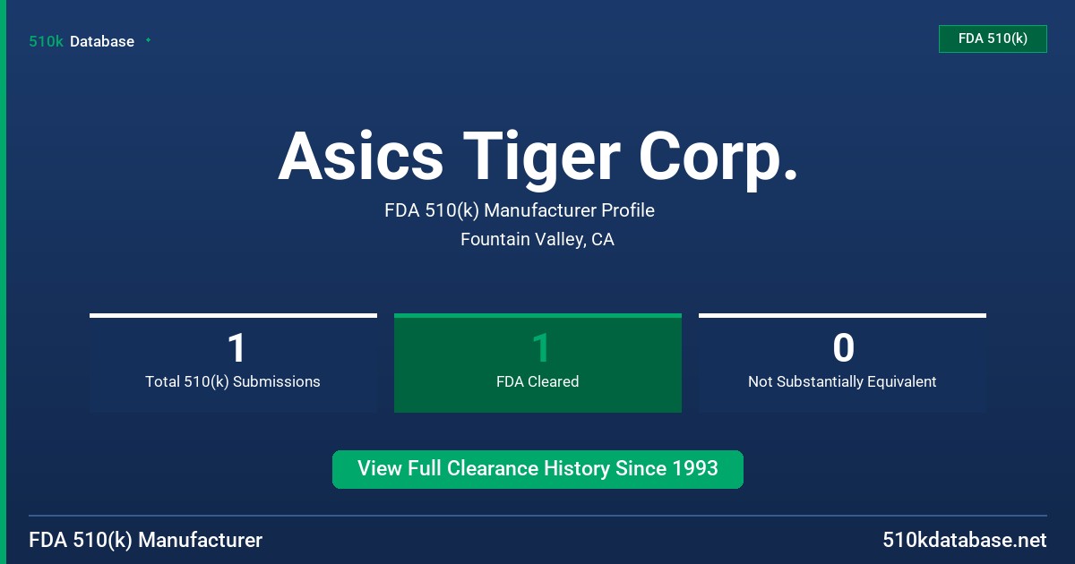 Asics Tiger Corp. FDA 510(k) Manufacturer Profile