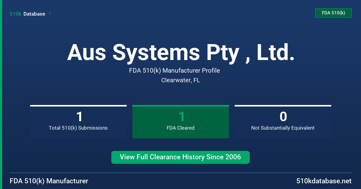 Aus Systems Pty , Ltd. FDA 510(k) Manufacturer Profile