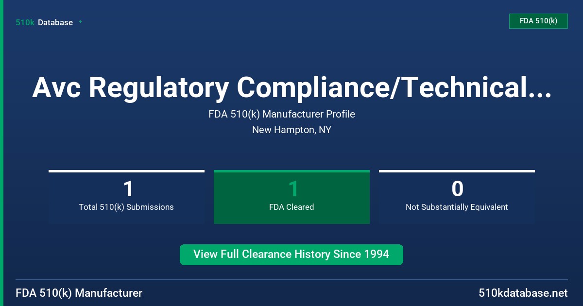 Avc Regulatory Compliance/Technical Services FDA 510(k) Manufacturer Profile