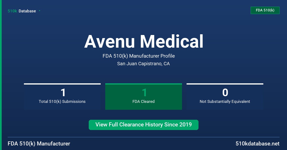 Avenu Medical FDA 510(k) Manufacturer Profile