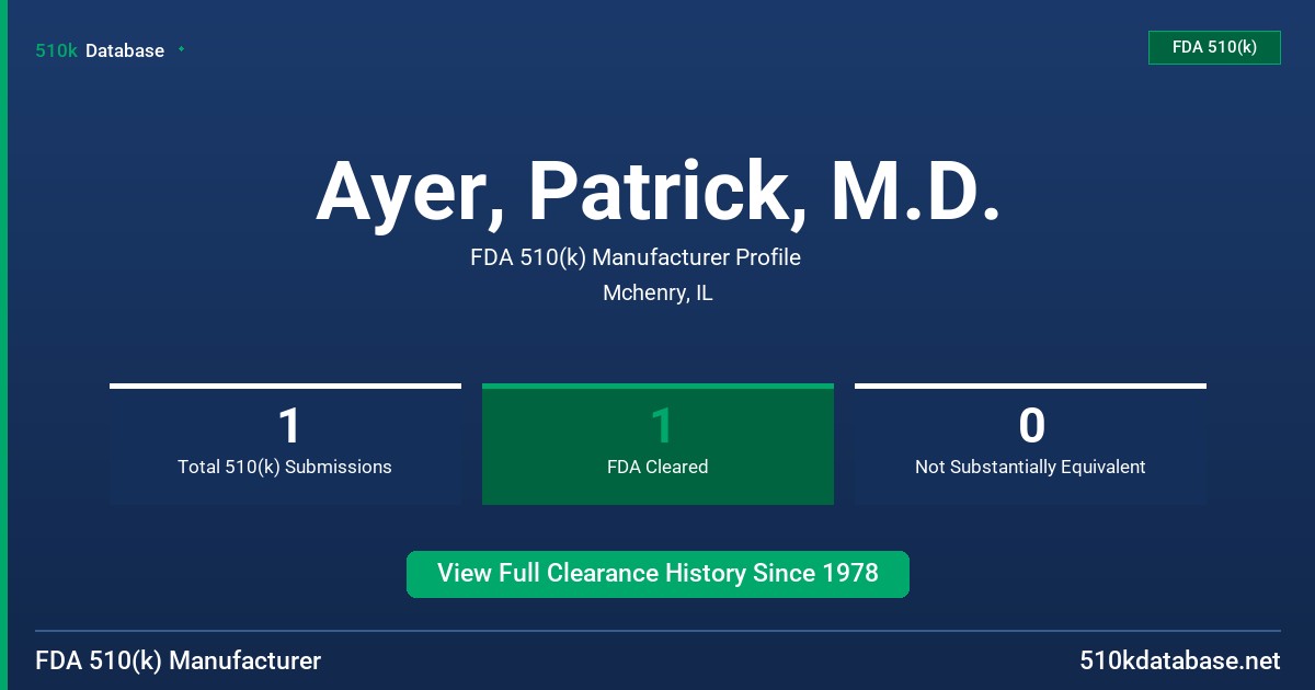 Ayer, Patrick, M.D. FDA 510(k) Manufacturer Profile