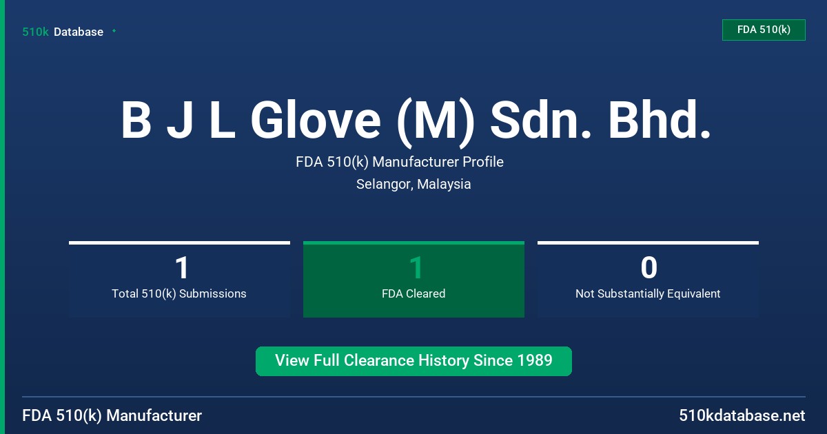 B J L Glove (M) Sdn. Bhd. FDA 510(k) Manufacturer Profile