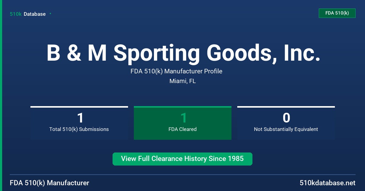 B & M Sporting Goods, Inc. FDA 510(k) Manufacturer Profile