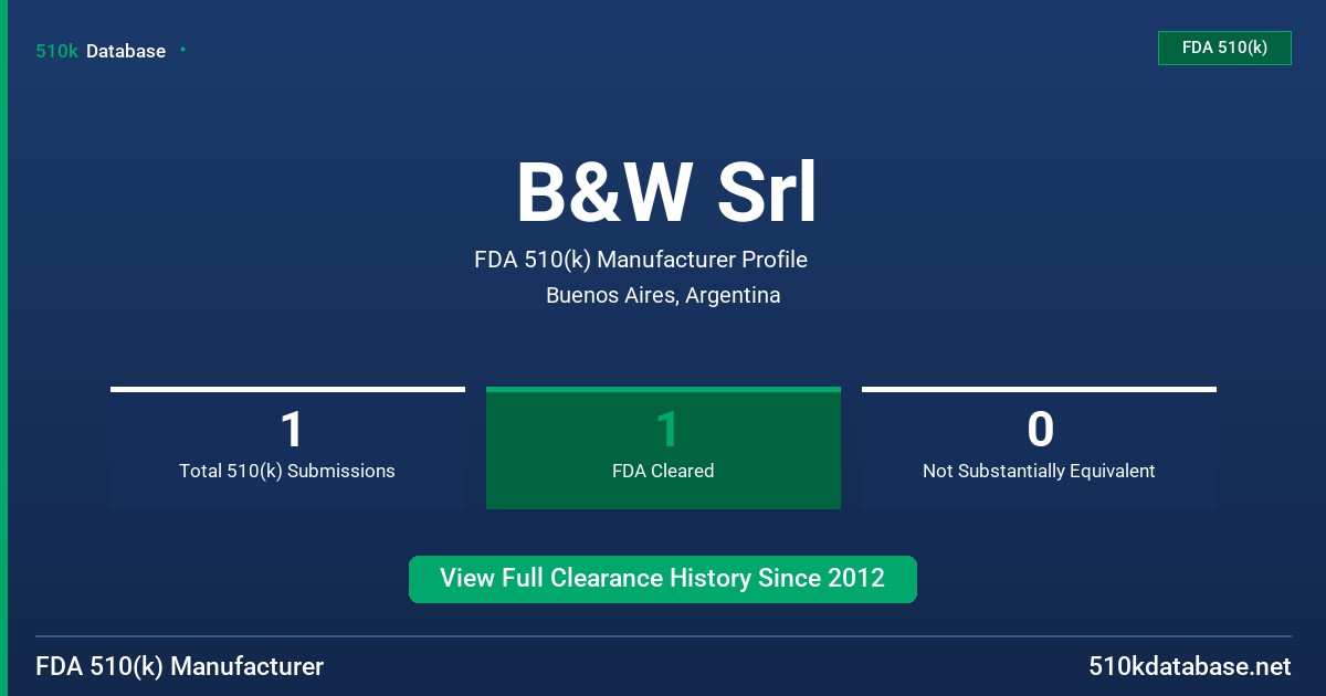 B&W Srl FDA 510(k) Manufacturer Profile