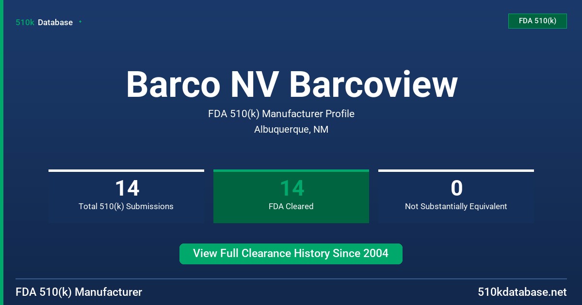 Barco NV Barcoview FDA 510(k) Manufacturer Profile
