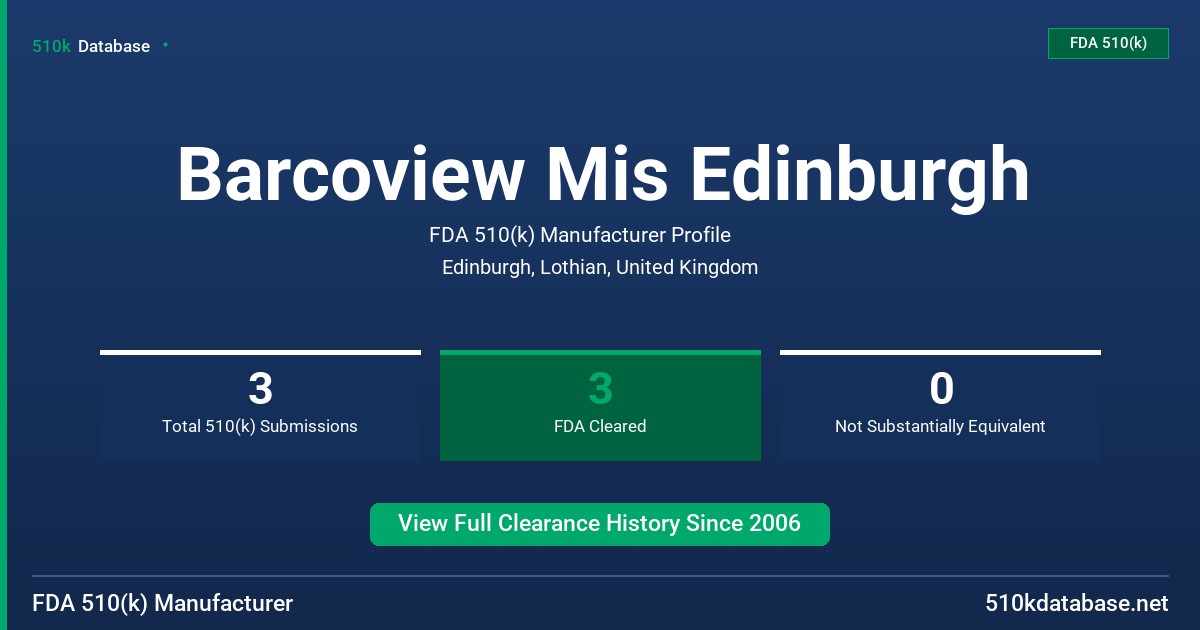 Barcoview Mis Edinburgh FDA 510(k) Manufacturer Profile