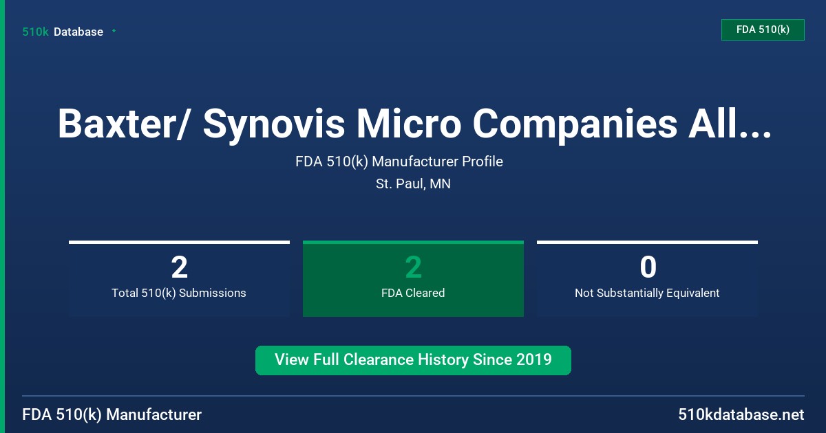 Baxter/ Synovis Micro Companies Alliance, Inc. FDA 510(k) Manufacturer Profile