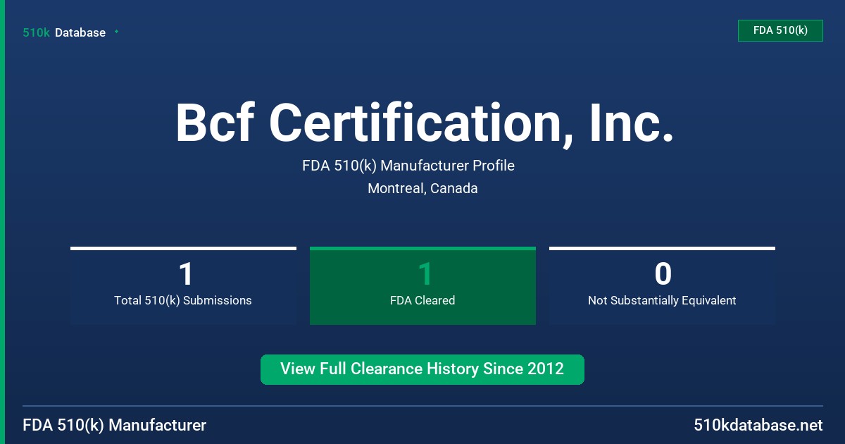 Bcf Certification, Inc. FDA 510(k) Manufacturer Profile