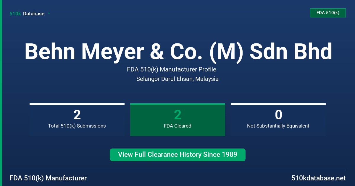 Behn Meyer & Co. (M) Sdn Bhd FDA 510(k) Manufacturer Profile