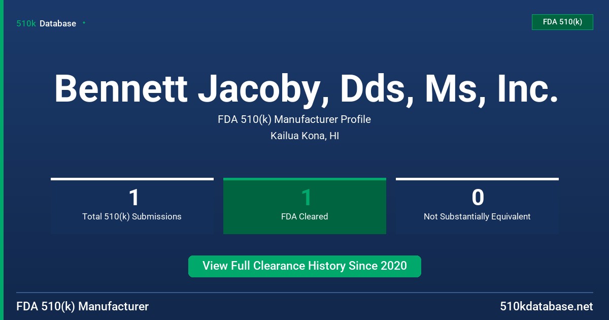 Bennett Jacoby, Dds, Ms, Inc. FDA 510(k) Manufacturer Profile