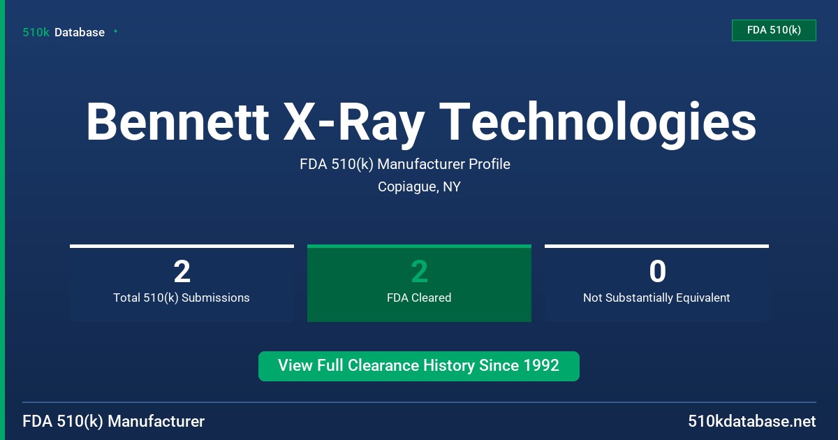 Bennett X-Ray Technologies FDA 510(k) Manufacturer Profile