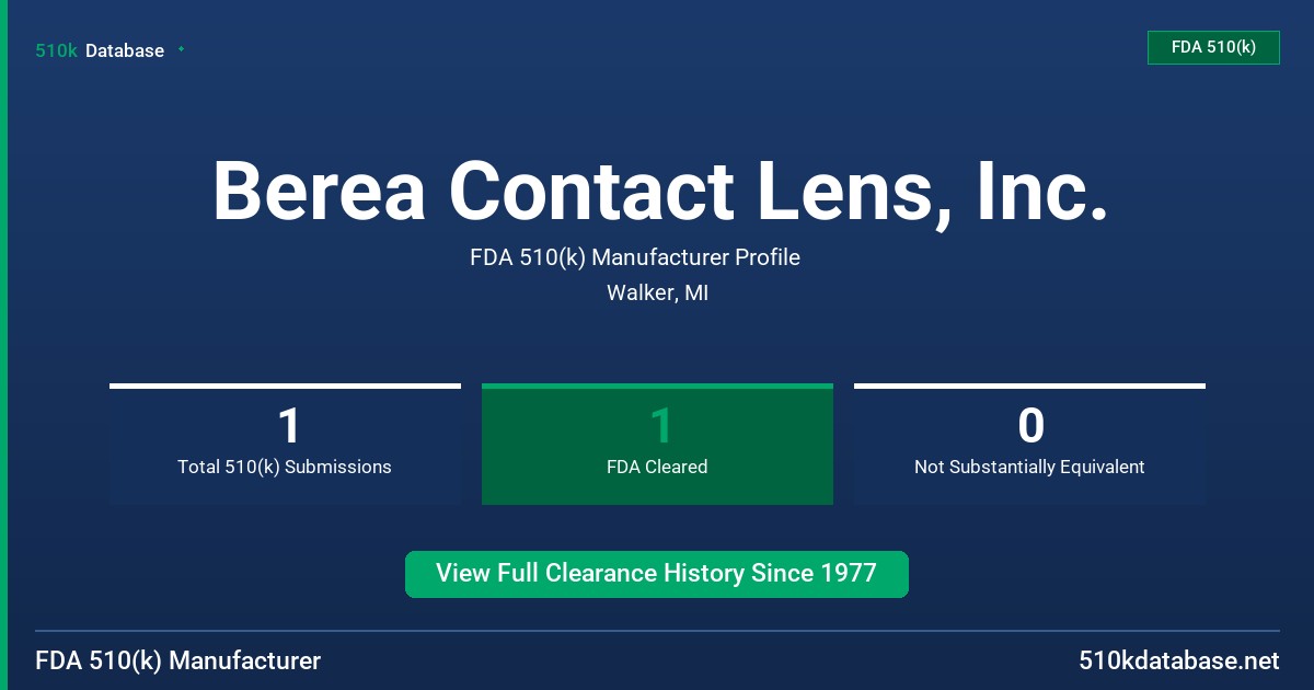 Berea Contact Lens, Inc. FDA 510(k) Manufacturer Profile