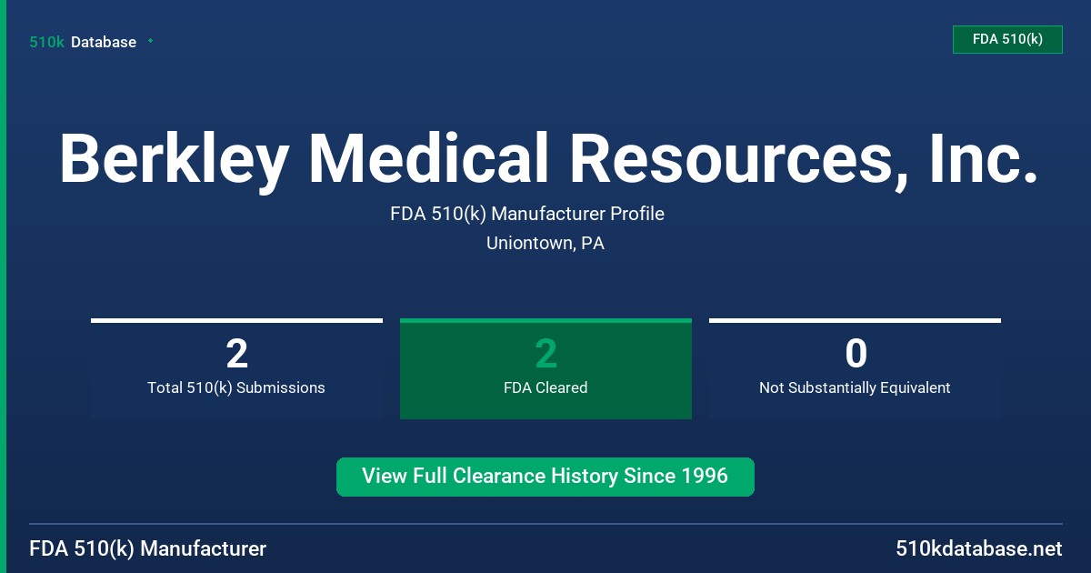 Berkley Medical Resources, Inc. FDA 510(k) Manufacturer Profile