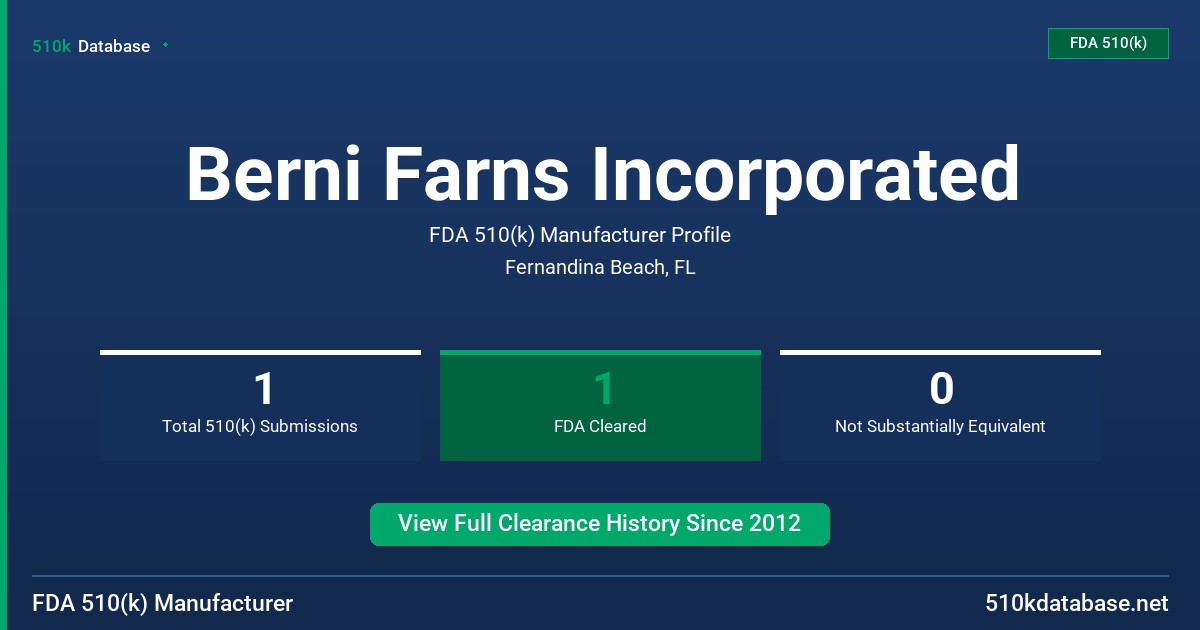 Berni Farns Incorporated FDA 510(k) Manufacturer Profile