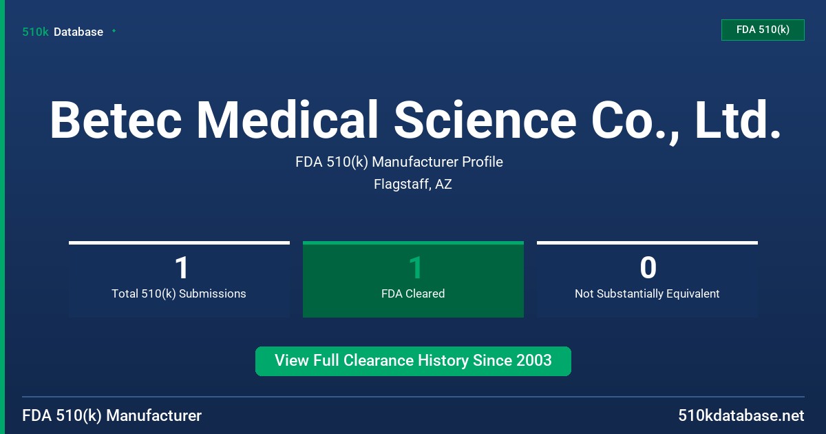 Betec Medical Science Co., Ltd. FDA 510(k) Manufacturer Profile