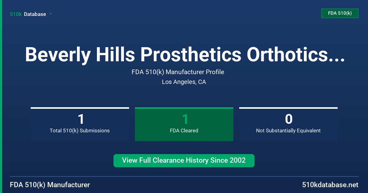 Beverly Hills Prosthetics Orthotics, Inc. FDA 510(k) Manufacturer Profile
