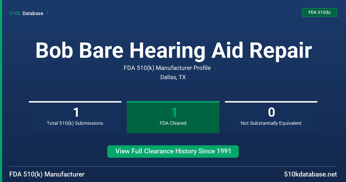 Bob Bare Hearing Aid Repair FDA 510(k) Manufacturer Profile
