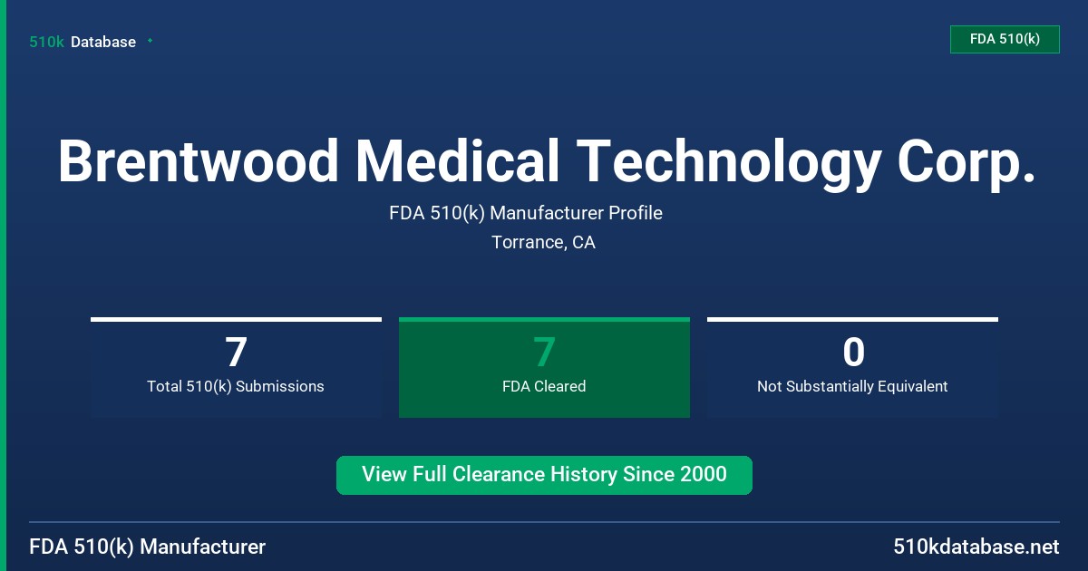 Brentwood Medical Technology Corp. FDA 510(k) Manufacturer Profile