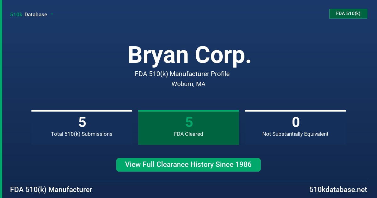 Bryan Corp. FDA 510(k) Manufacturer Profile