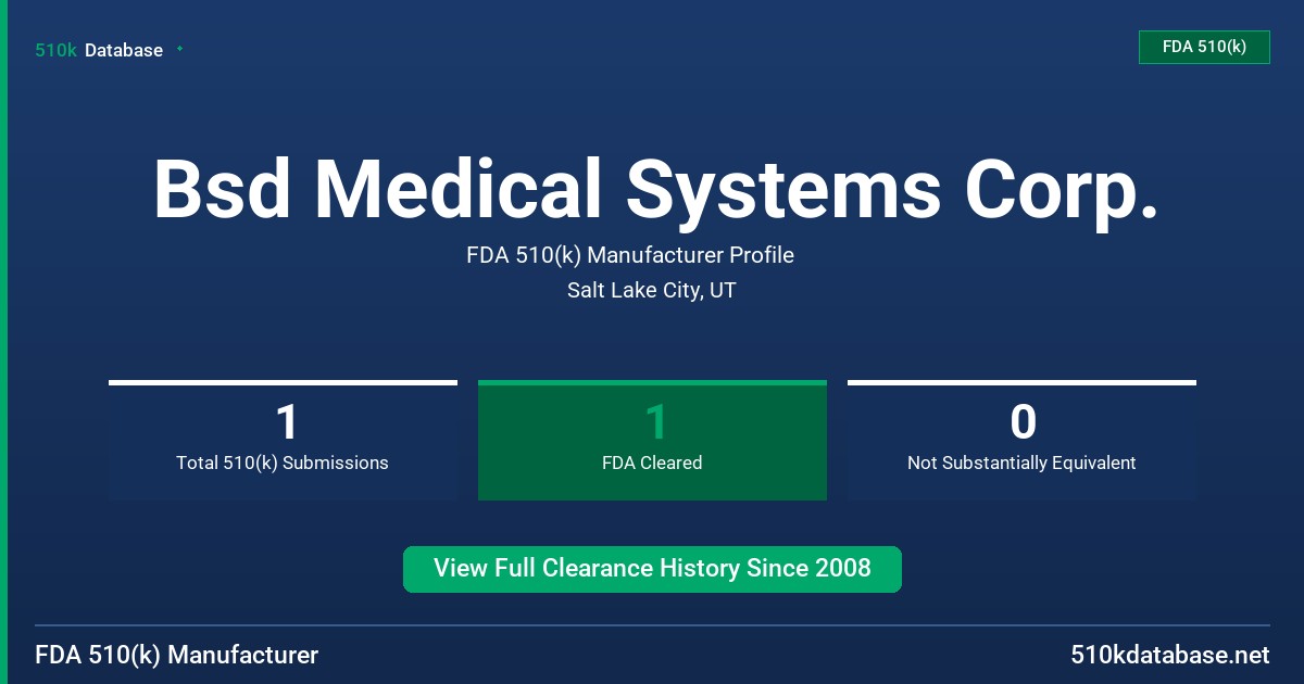 Bsd Medical Systems Corp. FDA 510(k) Manufacturer Profile
