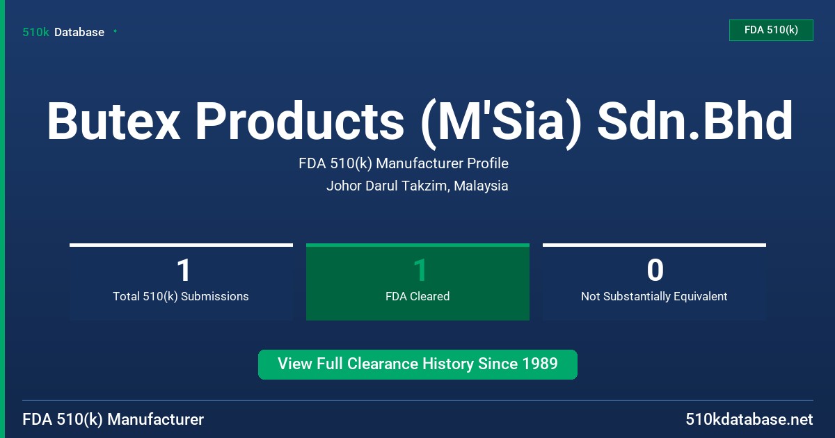 Butex Products (M'Sia) Sdn.Bhd FDA 510(k) Manufacturer Profile