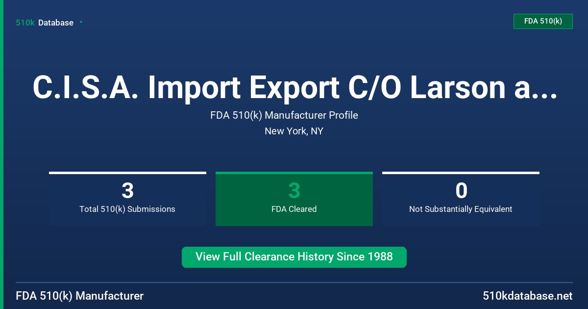 C.I.S.A. Import Export C/O Larson and Taylor FDA 510(k) Manufacturer Profile