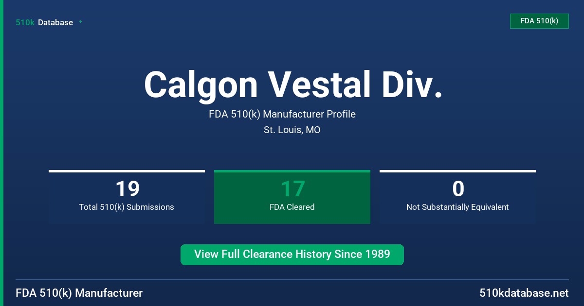 Calgon Vestal Div. FDA 510(k) Manufacturer Profile
