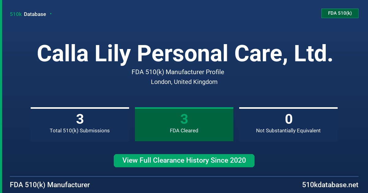 Calla Lily Personal Care, Ltd. FDA 510(k) Manufacturer Profile