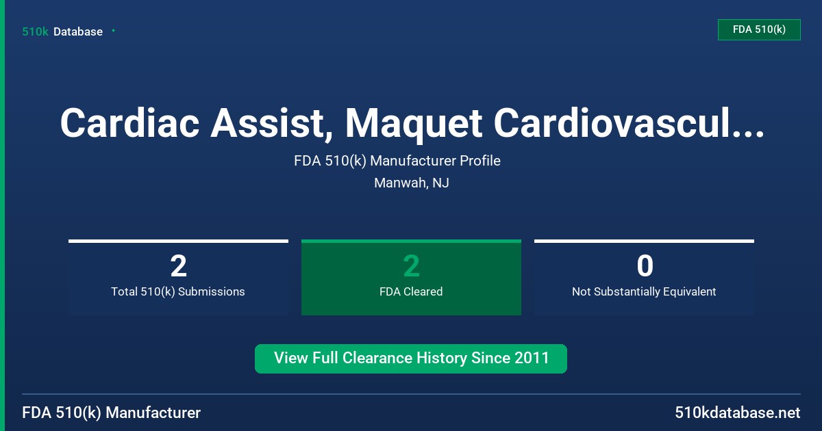 Cardiac Assist, Maquet Cardiovascular, LLC FDA 510(k) Manufacturer Profile