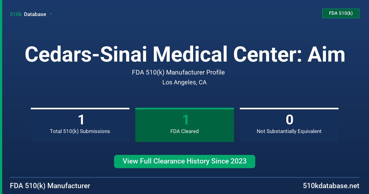 Cedars-Sinai Medical Center: Aim FDA 510(k) Manufacturer Profile