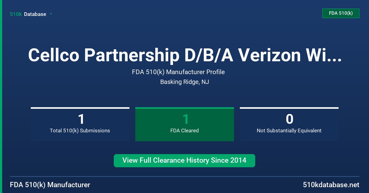 Cellco Partnership D/B/A Verizon Wireless FDA 510(k) Manufacturer Profile