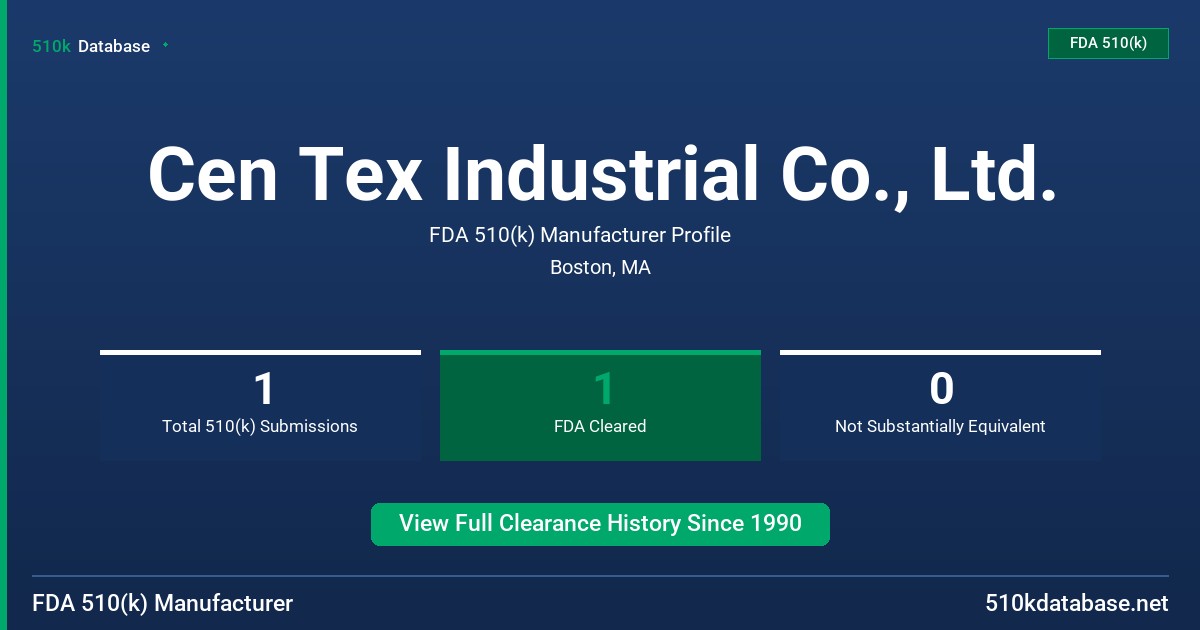 Cen Tex Industrial Co., Ltd. FDA 510(k) Manufacturer Profile